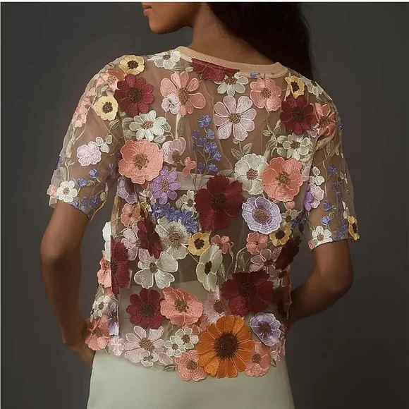 3D floral Sheer Top - Picture 4 of 5